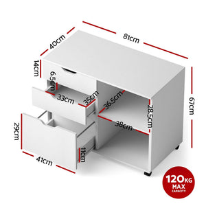 Artiss 3 Drawer Mobile cabinet in white with a flat top, three drawers, open shelf and caster wheels