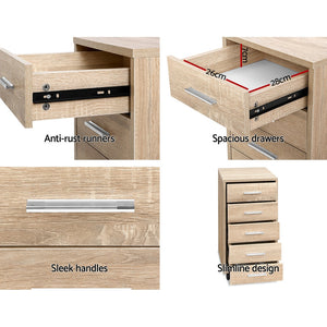 Artiss Filing Cabinet in light wood-grain finish with silver handles, spacious drawers, and anti-rust runners