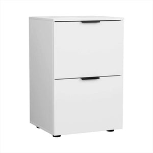 Artiss Filing Cabinet in white laminated board with two plain drawers and slim black handles
