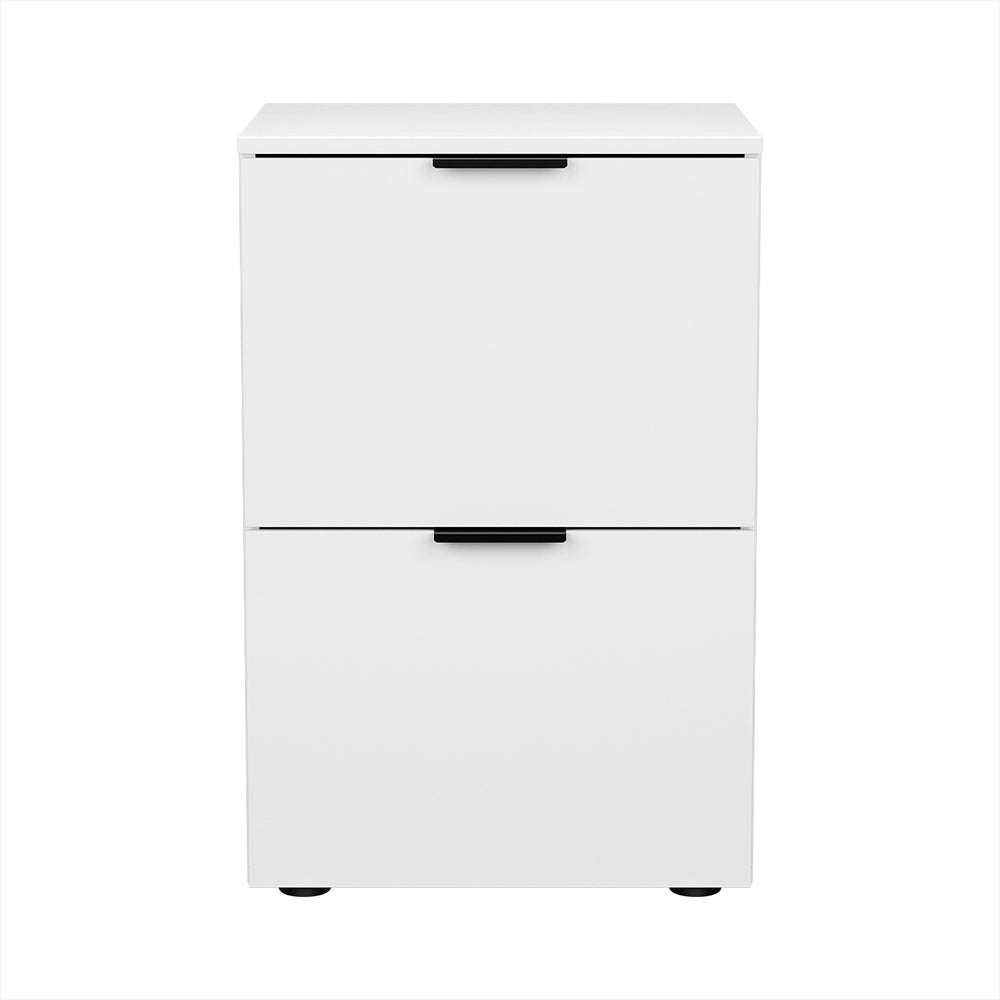 Artiss Filing Cabinet in white with two smooth-front drawers, black metal handles and a clean rectangular design