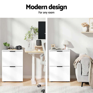 Artiss Filing Cabinet, white two-drawer unit with a clean modern design and slim black handles