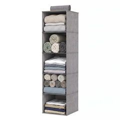 5-Tier Hanging Closet Organiser – Wardrobe Storage with Open Compartments (Grey)
