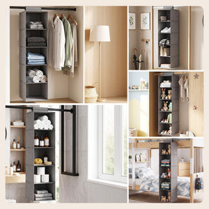 Artiss Hanging Closet Organiser in grey non-woven fabric with five open compartments and a hanging loop