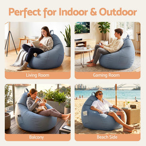 Artiss Outdoor Bean Bag Chair in blue-grey fabric, shown with a rounded teardrop shape and side pocket