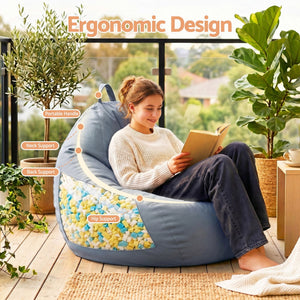 Artiss Outdoor Bean Bag Chair with grey fabric cover, ergonomic teardrop shape, side support and visible foam filling