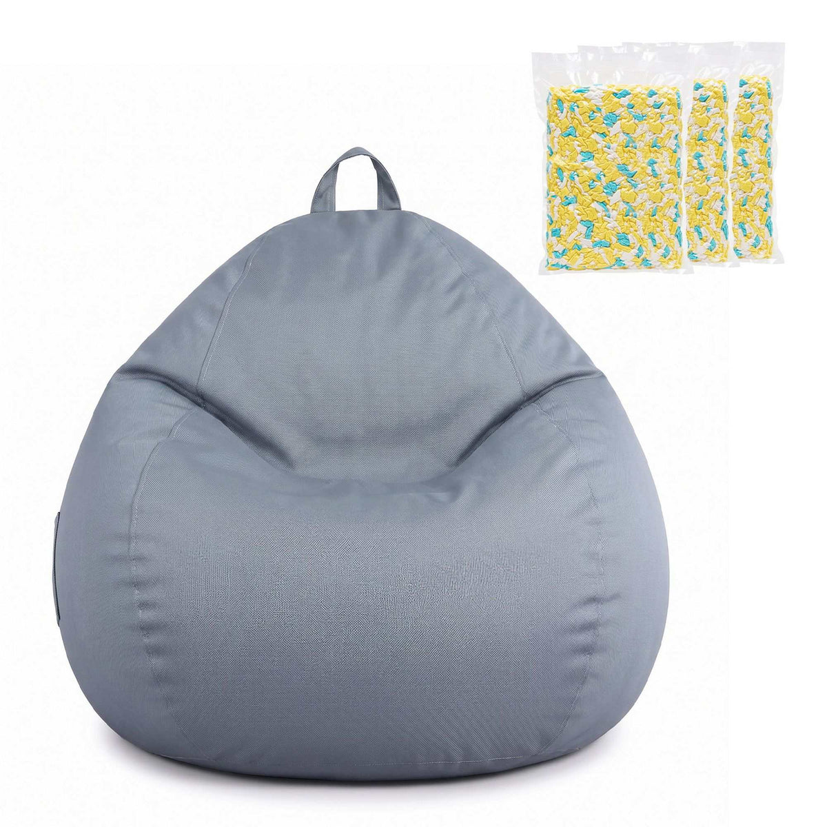 Artiss Outdoor Bean Bag Chair in grey polyester with a rounded teardrop shape, stitched seams and top carry handle