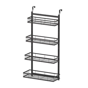 Artiss Over Door Bathroom Rack, black iron frame with four open wire baskets and hanging door hooks