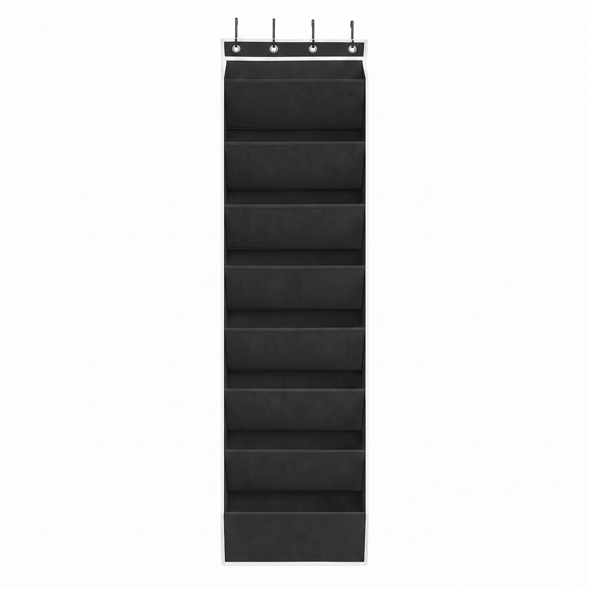 Artiss Over Door Shoe Organiser in black non-woven fabric with white trim, featuring eight deep pockets and four metal hooks