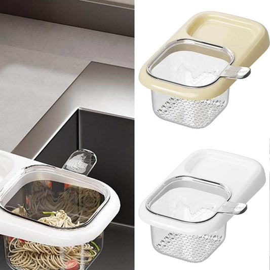 Ash self-designed Sink Drain Basket, plastic hanging strainer with a white or cream rim, clear mesh bowl and metal handle
