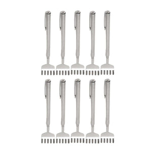Back Scratcher Extendable set of ten silver stainless steel telescopic scratchers with pocket clips and forked claw heads