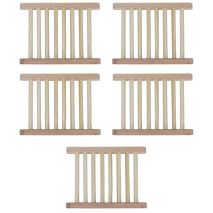 Bamboo Soap Dish set of five natural light-brown bamboo trays with raised slats and open drainage gaps
