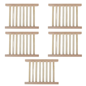 Bamboo Soap Dish set of five natural light-brown bamboo racks with open slatted drainage design