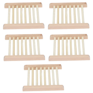 Bamboo Soap Dish set with five light natural wood-toned bamboo trays and raised slatted drainage bars