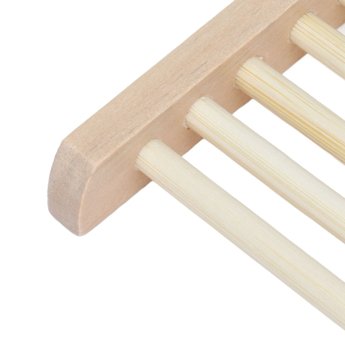 Bamboo Soap Dish in natural light tan bamboo with rounded drainage slats and a smooth, sturdy frame