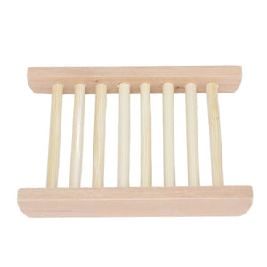 Bamboo Soap Dish in natural pale bamboo, with a slatted drainage base and raised rails at each end