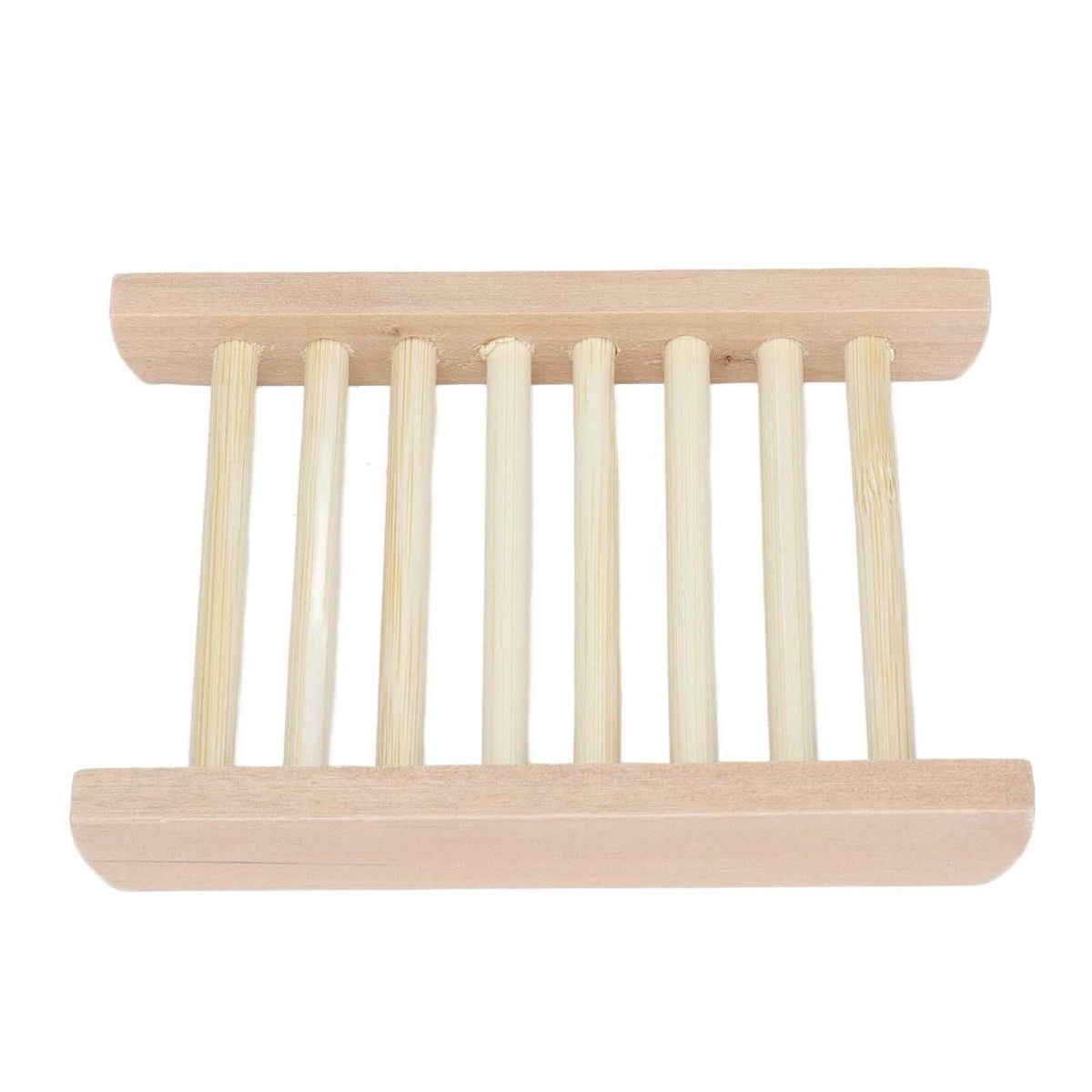 Bamboo Soap Dish in natural pale bamboo, with a slatted drainage base and raised rails at each end
