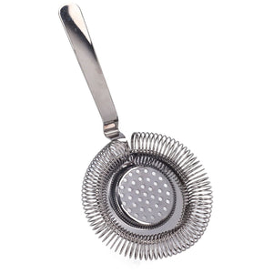 Bar Strainer Fine Filtering in polished silver stainless steel, featuring a perforated centre and coiled spring rim