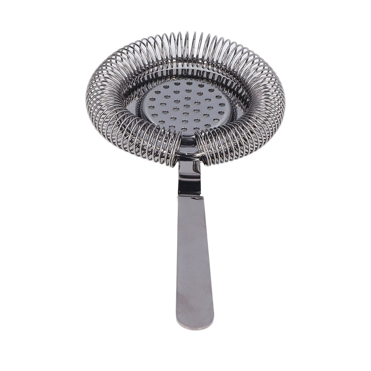 Bar strainer, Bar Strainer Fine Filtering, in polished silver-tone metal with a coiled spring rim and perforated center