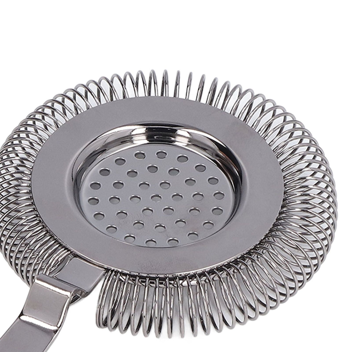 Bar Strainer Fine Filtering, stainless steel cocktail strainer with a polished silver finish, perforated center and coiled rim