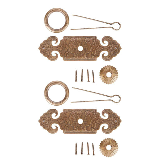 Bat-Shaped Handle set in antique bronze copper, with ornate scrollwork plates, circular rings, needles and small fittings
