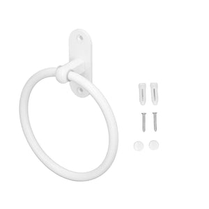 Bathroom Towel Holder in a white glossy finish, featuring a smooth circular towel ring and wall plate with matching fixings.