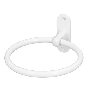 Bathroom Towel Holder with a white glossy metal ring, rounded shape and simple wall-mount plate with two screw holes