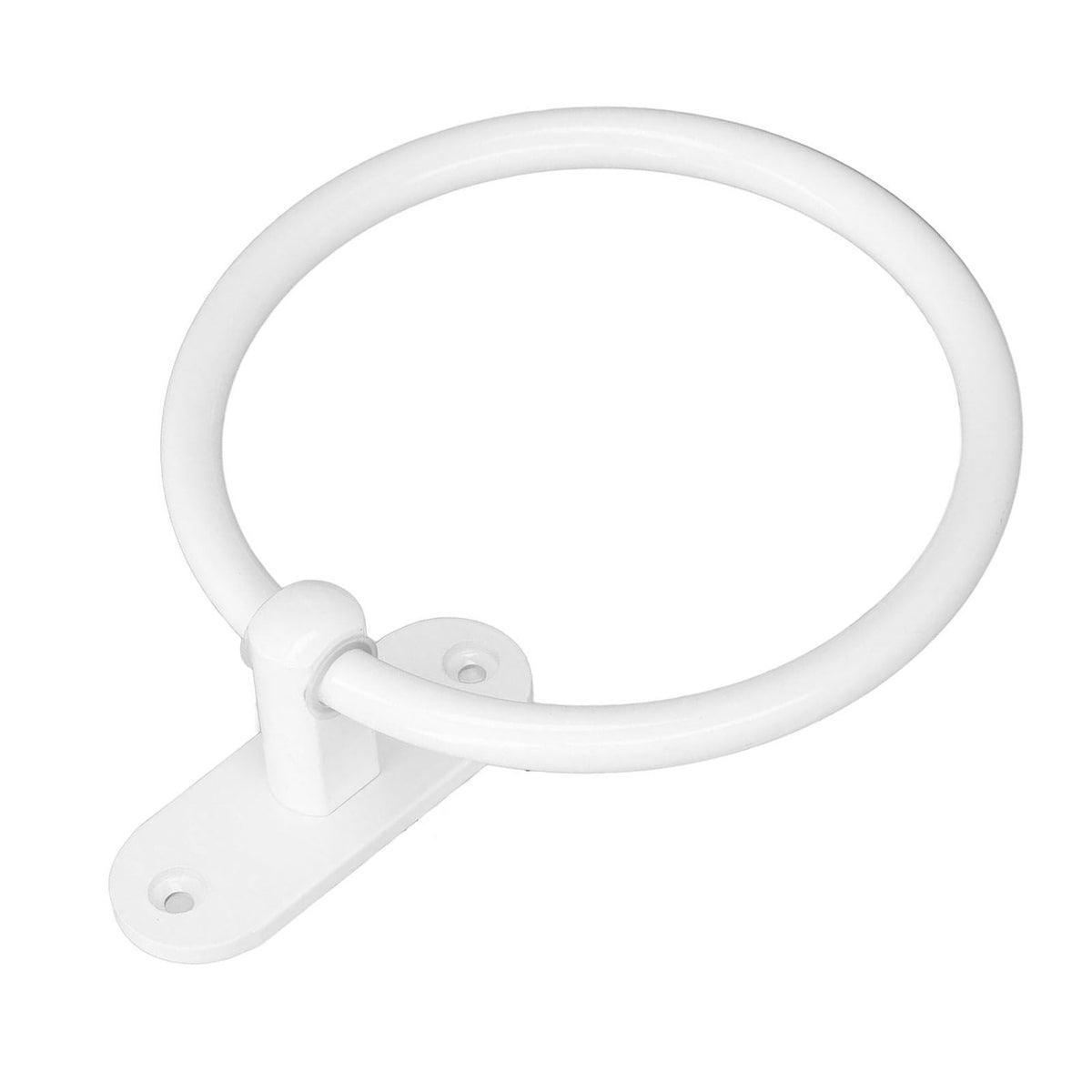 Bathroom Towel Holder with a white glossy oval ring, smooth finish and wall-mount base with two screw holes