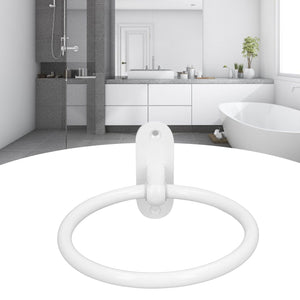 Bathroom Towel Holder, a white glossy wall-mounted ring with a smooth circular design and rounded mounting plate
