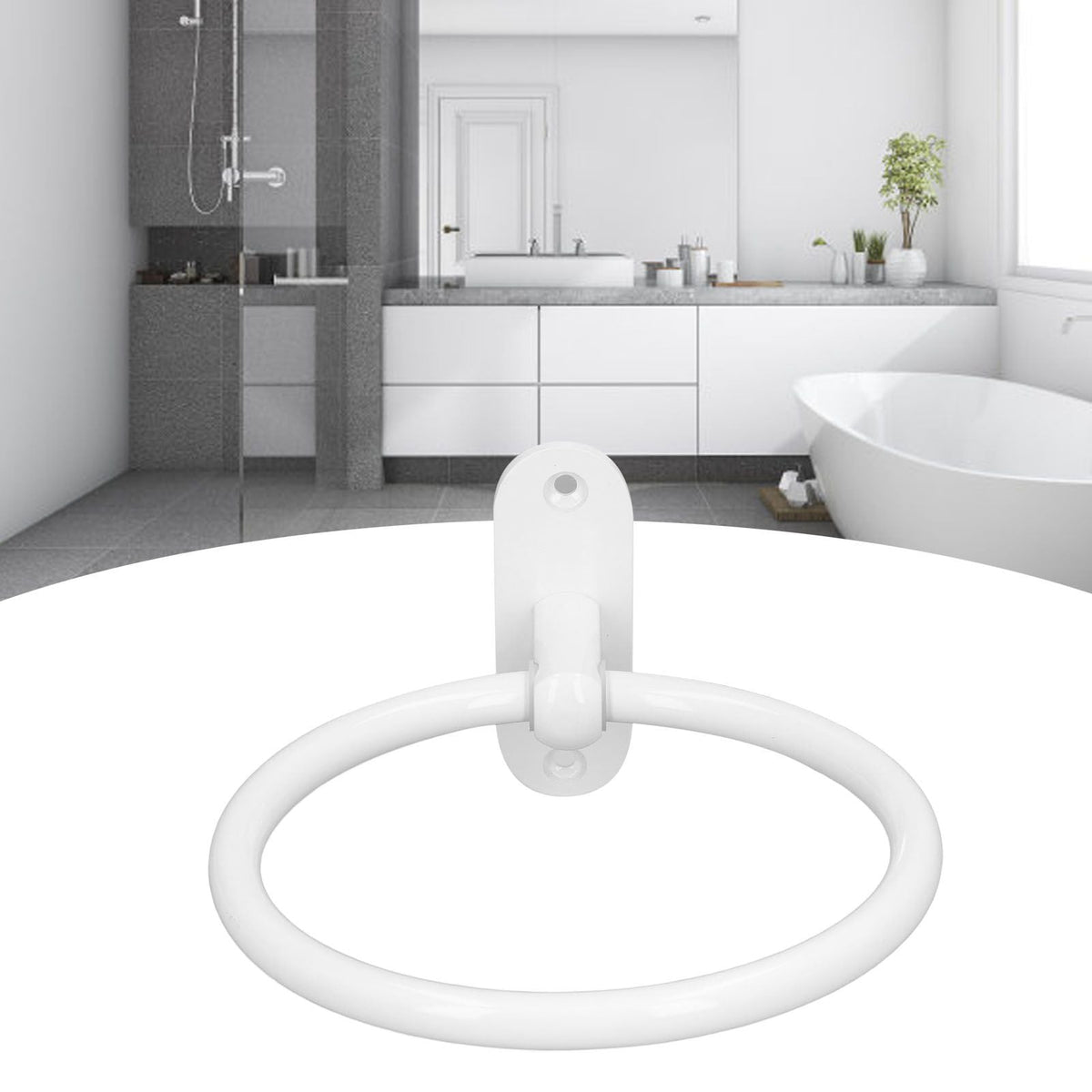 Bathroom Towel Holder, a white glossy wall-mounted ring with a smooth circular design and rounded mounting plate