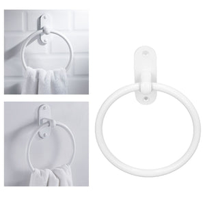 Bathroom Towel Holder, white glossy wall-mounted ring with a smooth round shape and sturdy metal construction