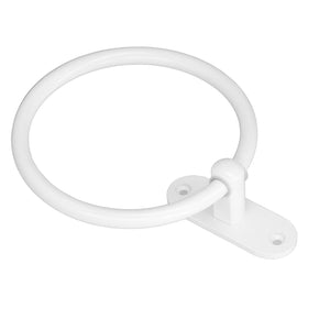 Bathroom Towel Holder with a smooth white metal finish, featuring a circular ring and flat wall-mount plate