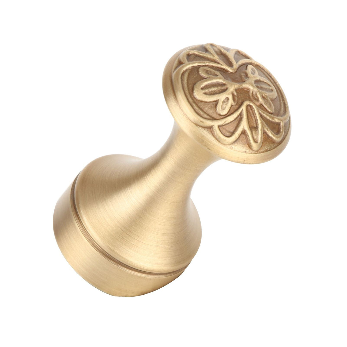 Bathroom Towel Hook Copper with a brushed gold-tone finish, tapered rounded form and ornate floral embossed end