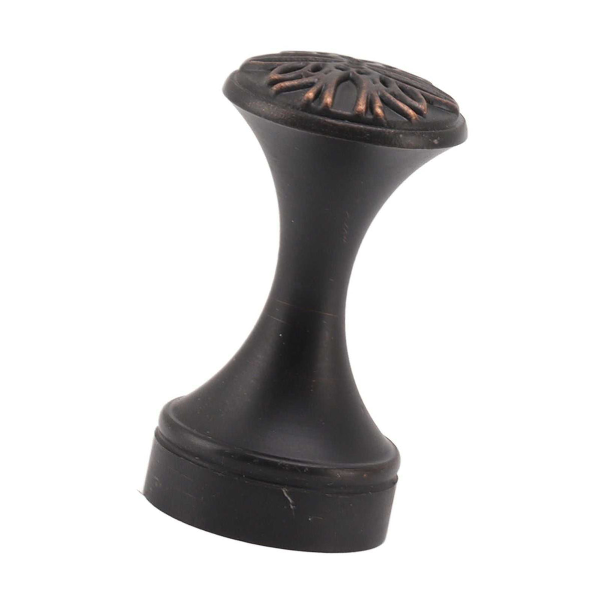 Bathroom Towel Hook Copper with a dark bronze finish, flared pedestal shape and raised floral detailing on top