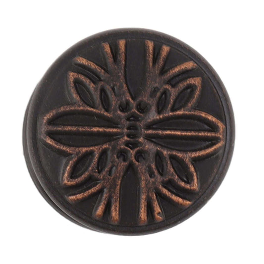 Bathroom Towel Hook Copper with a dark bronze-copper finish, round backplate, and raised floral pattern