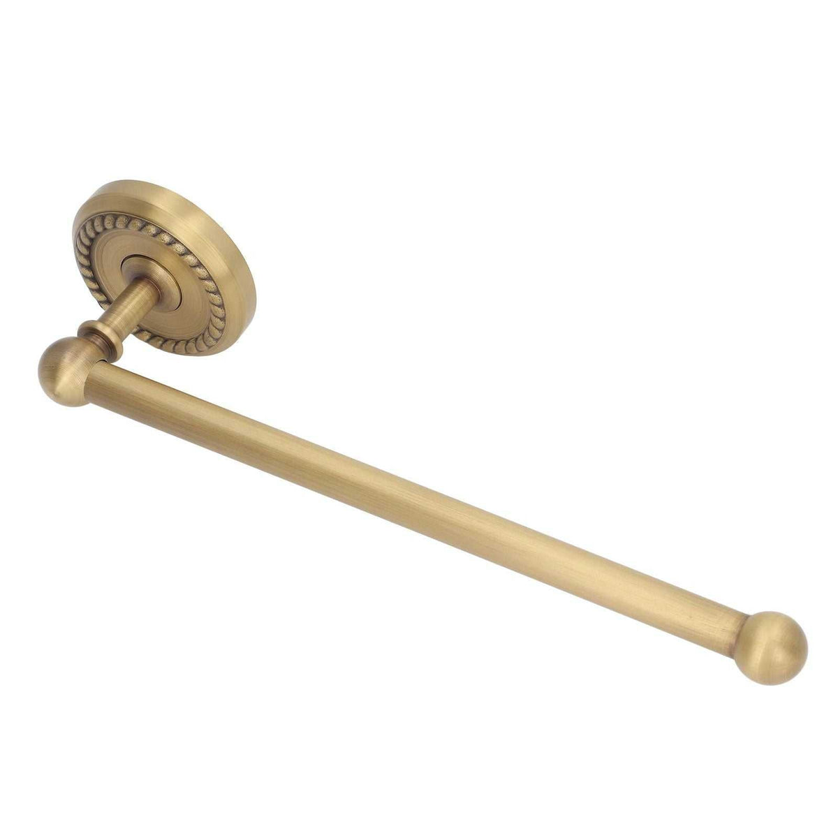 Bathroom Towel Rack Vintage Copper single towel bar in warm brushed gold metal with round mounts and decorative rings
