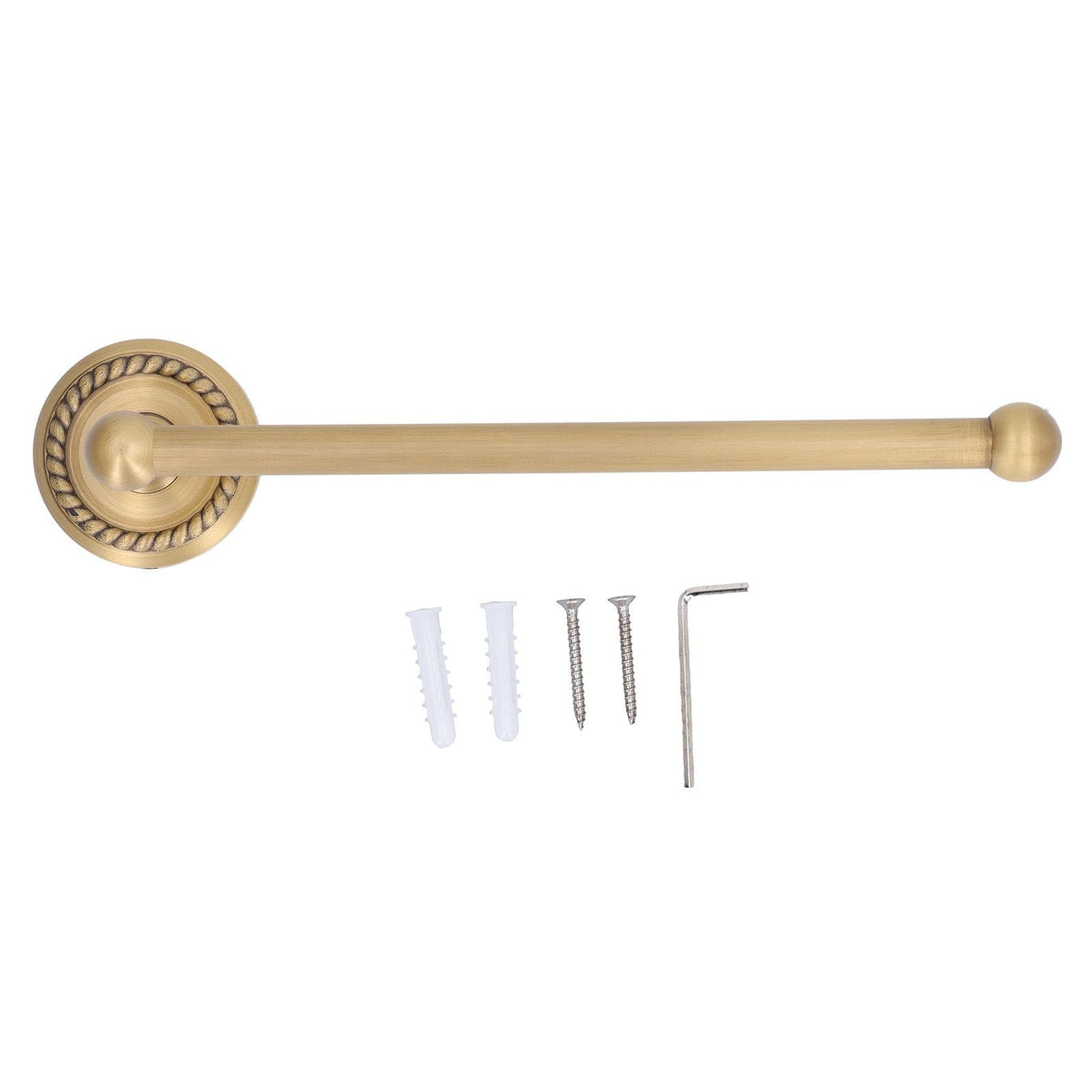 Bathroom Towel Rack Vintage Copper single towel bar in warm gold-toned metal with a decorative braided circular mount and rounded end