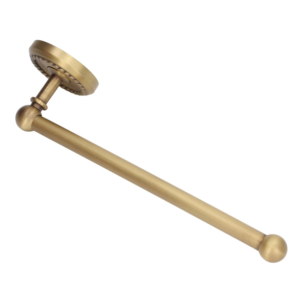 Bathroom Towel Rack Vintage Copper single towel bar with an antique brass finish, straight rod and round end caps.