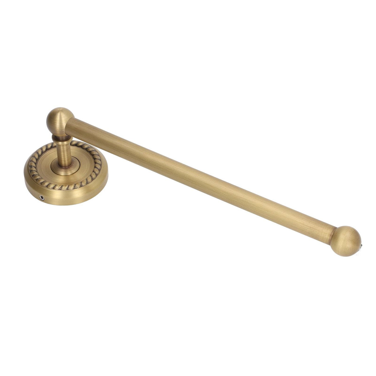 Bathroom Towel Rack Vintage Copper single towel bar in warm brushed brass-toned metal, with round mounts and ball ends