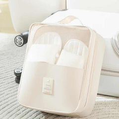 Waterproof Foldable Travel Shoe Bag – 3-Layer Storage Organiser, 2-Pack (Beige)