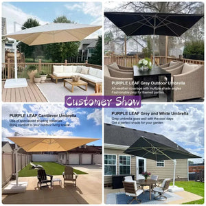 Beige White Cantilever umbrella with a broad beige canopy, white underside panels, and a white offset support pole.