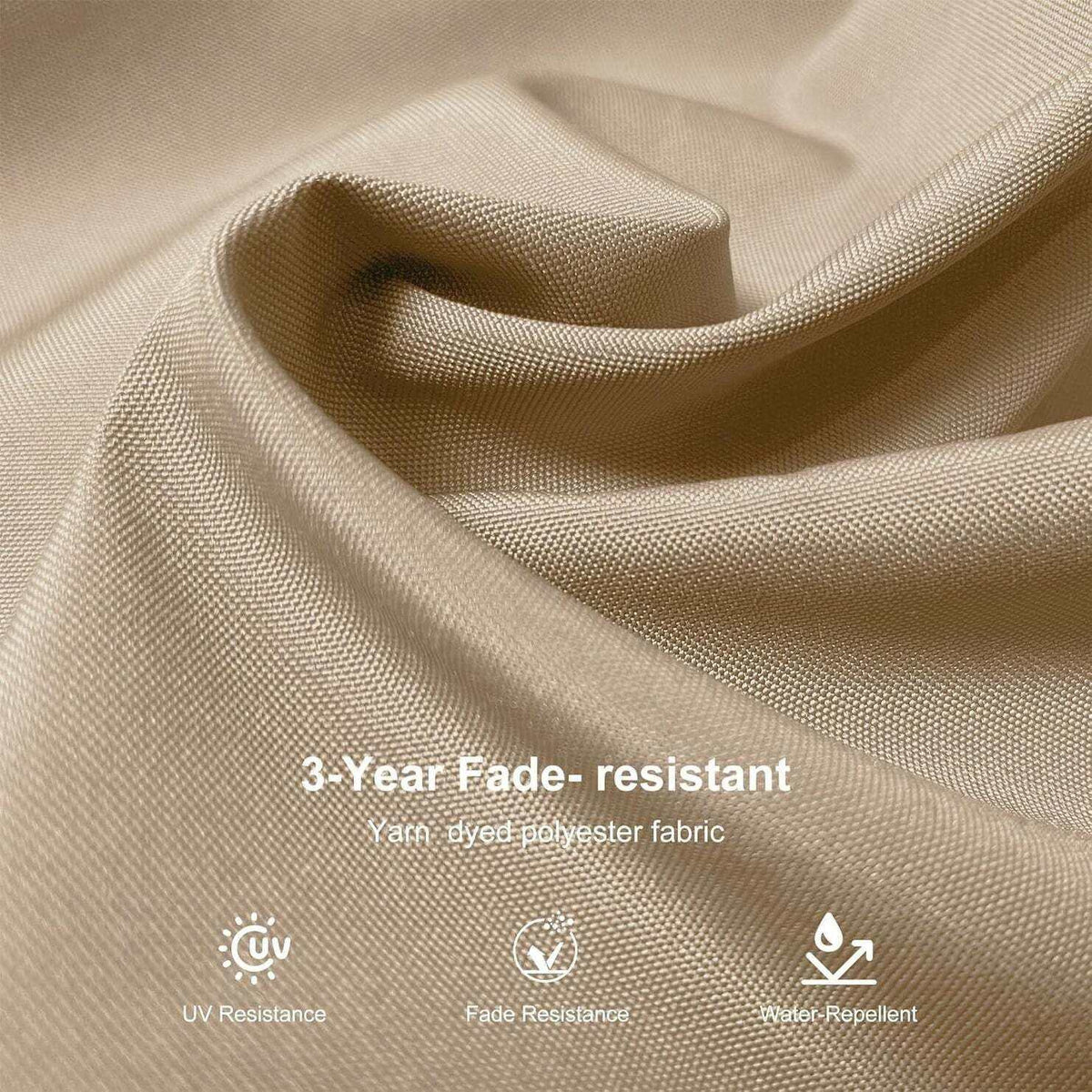 Beige White Cantilever umbrella canopy fabric in a tightly woven beige polyester, described as fade-resistant and water-repellent
