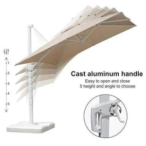 Beige White Cantilever outdoor umbrella with a cream canopy, white aluminium frame and adjustable tilt handle