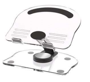Black Acrylic Foldable Tablet stand with clear acrylic panels, black anti-slip pads and a foldable adjustable hinge