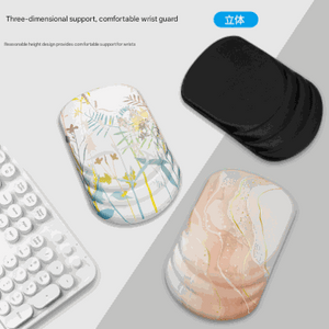 Black Ergonomic Mouse Pad with a smooth black surface and raised, contoured wrist support in a rounded design