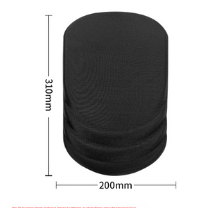 Black Ergonomic Mouse Pad with a smooth black fabric surface and raised, contoured wrist rest in a rounded design