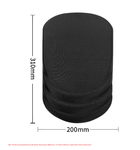 Black Ergonomic Mouse Pad with a smooth black fabric surface and raised, contoured wrist rest in a rounded design