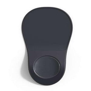 Black Ergonomic Mouse Pad with a smooth dark surface, contoured shape and circular recessed wrist support groove
