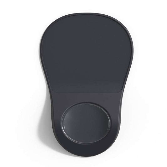 Black Ergonomic Mouse Pad with a smooth dark surface, contoured shape and circular recessed wrist support groove