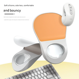 Black Ergonomic Mouse Pad with an orange smooth surface, gray silicone body, and distinctive circular wrist support groove