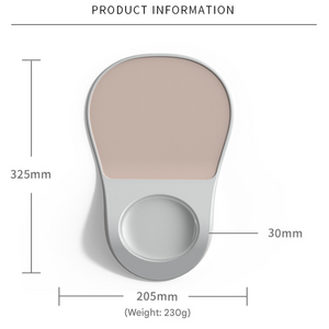 Black Ergonomic Mouse Pad with a broad taupe surface, pale gray border, and circular recessed wrist support
